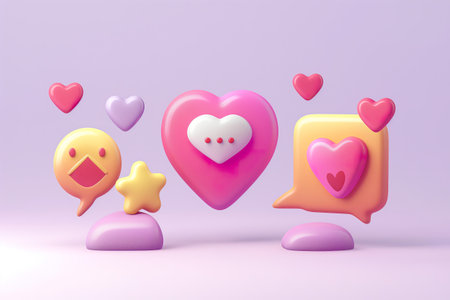Two heart shapes and a star on a vibrant purple background.の素材