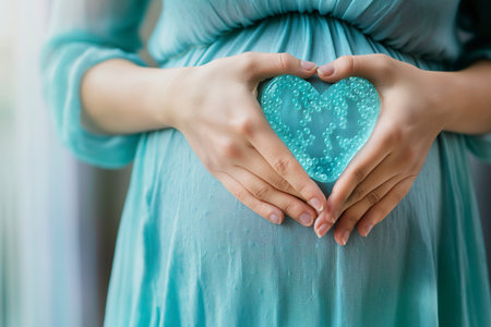 Surrogate mothers, Expectant mother holding heart-shaped item in hands.の素材