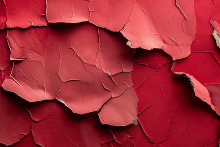 red wall with peeling paint, showing the deteriorating texture and vibrant color.の素材