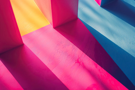 A detailed view of a colorful wall displaying a rainbow of vivid hues.の素材