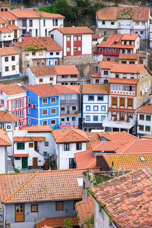 Houses and roofs in Cudillero, typical Asturian coastal town, Spainの写真素材