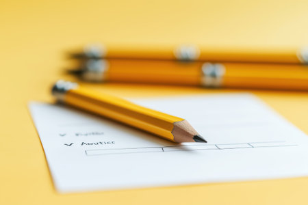 Black and yellow pencils are arranged to illustrate a business chart on a bright yellow backdrop. This creative representation highlights the fintech industry and its dynamic nature.の素材