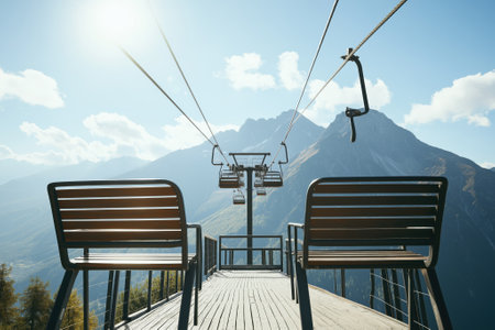 Skiers navigate the chaotic slopes of the Alps, showcasing their skills against a backdrop of faded colors and breathtaking mountain views under a clear sky.の素材