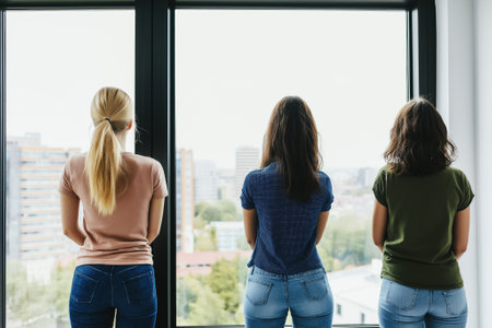 A licensed realtor presents an urban apartment to a couple, discussing property features and market insights while helping them explore their buying options in a bright environment.の素材