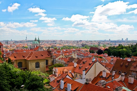 View on city with a lot of orange painted roofs.の写真素材