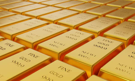 Stack of gold bars 1000 grams ,3d rendering.の写真素材