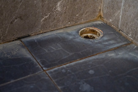 Dirty drain in bathroom close up.の写真素材