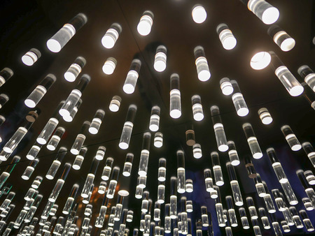 Lightbulbs for ceiling decoration with the black roofの写真素材