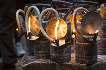 Old fashioned carbide lamps - Used at an ice cave in Sloveniaの写真素材