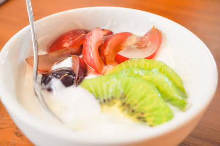 a cup of fruit yogurtの写真素材