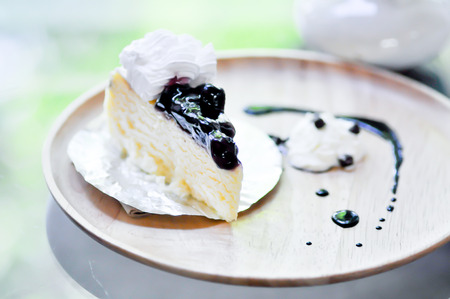 blueberry cheesecake dish on the tableの写真素材