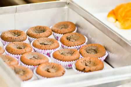 chocolate lava cake in the boxの写真素材