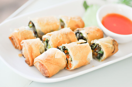 Fried Spring rolls dish on the tableの写真素材