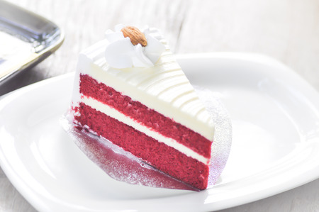 red velvet cake dish on the tableの写真素材