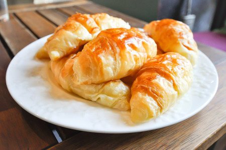 croissants dish on the tableの写真素材