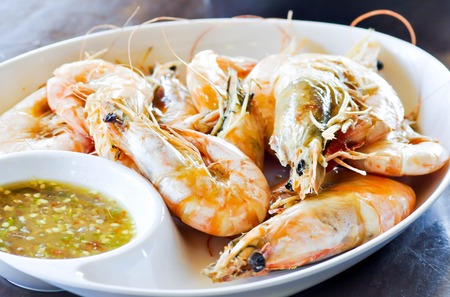 grilled shrimp or grilled prawn dishの写真素材