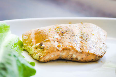 grilled salmon steak dishの写真素材