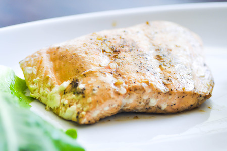 grilled salmon steak dishの写真素材