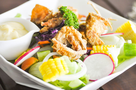 Fried Soft-Shell Crab  salad dishの写真素材