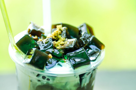grass jelly with milk and brown sugar (Chinese dessert)の写真素材