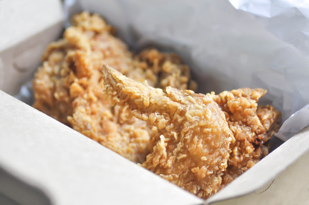 deep fried chicken, fried chicken in a boxの写真素材