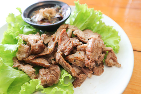 grilled pork or roasted pork with dipの写真素材