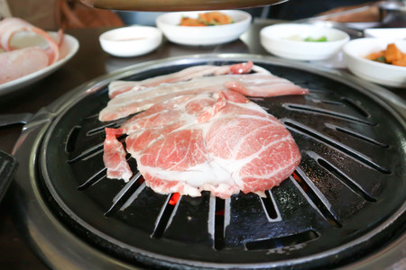 grilled pork on the charcoal brazier,  Korean styleの写真素材