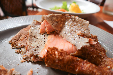 crepe with salmon stuffed dishの写真素材