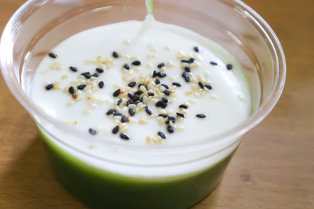 Thai dessert or black coconut sweet pudding or Sweet Blackened Jelly