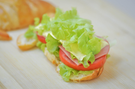 sandwich or croissant sandwich with cheese and hamの写真素材