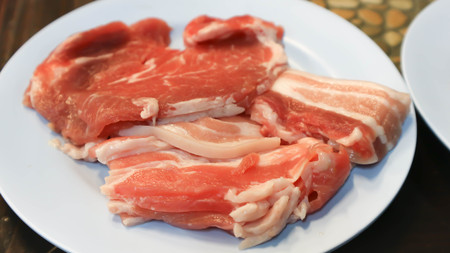 sliced pork or raw meat or raw porkの写真素材