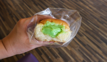 bun or steamed bun or bread with pandan custard
