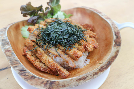 rice topped with fried pork or Tonkatsu in japanese foodの写真素材