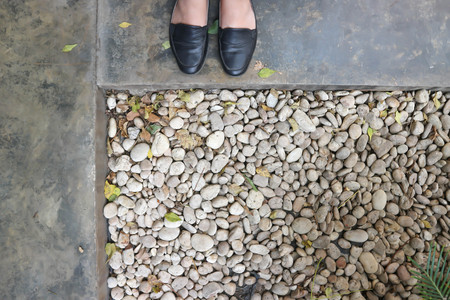 someone is standing on the floorの写真素材