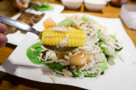corn salad or chicken and vegetable saladの写真素材