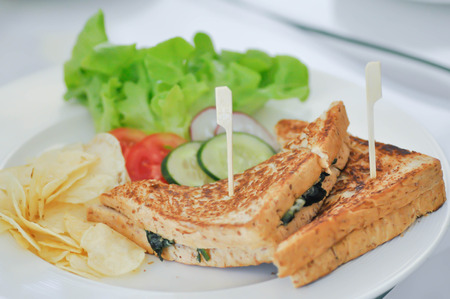spinach sandwich or vegetable sandwich with chipsの写真素材