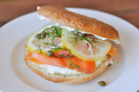 bagel or bagel with smoked salmon and cream cheeseの写真素材