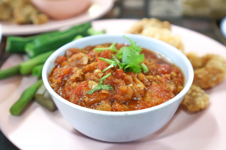 Thai Northern style pork and tomato relish, chili paste or Thai foodの写真素材
