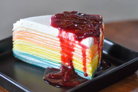rainbow crepe cake,crepe cake or crape cakeの写真素材