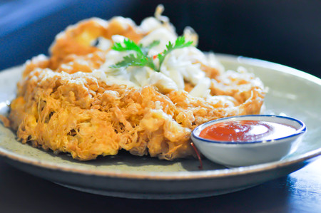 omelette,omelet or fried beaten egg omelette,Thai foodの写真素材