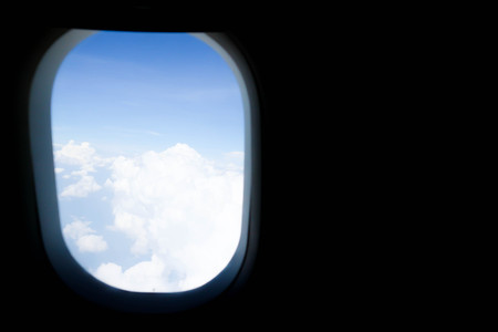on the plane,window of the planeの写真素材