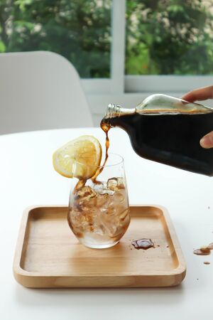 cold brew coffee, americano or hot americanoの写真素材
