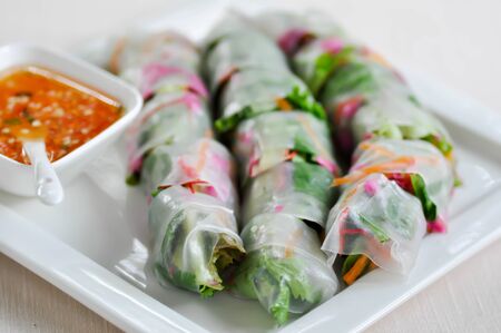 rice roll, fresh roll or vegetable roll with dip