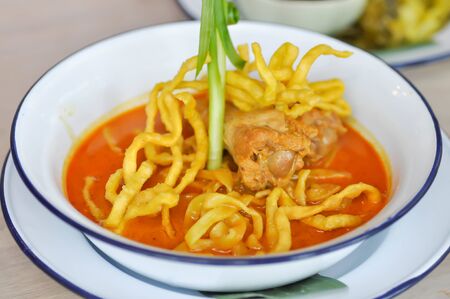 noodles or chicken curry noodles ,Thai foodの写真素材