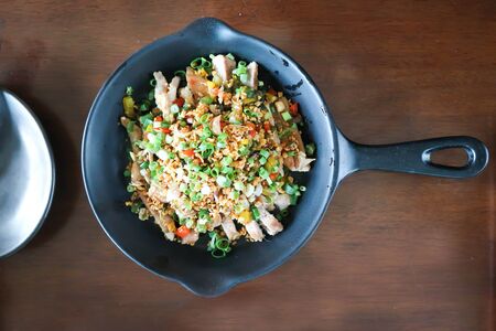 stir-fried pork with green shallot and garlic, Thai foodの写真素材