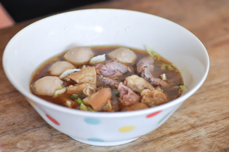 beef soup or pork soup with meatball and vegetableの写真素材