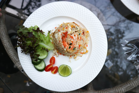 stir-fried rice with shrimp and vegetable