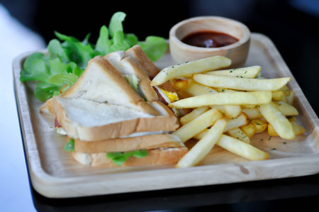 sandwich or egg sandwich and French fries