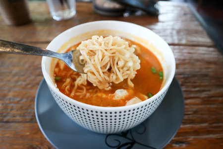 noodles or seafood noodles, squid noodlesの写真素材