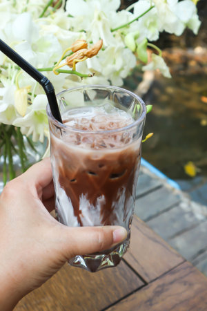 serving chocolate or iced cocoa ,iced chocolateの写真素材